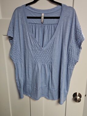 torrid Light Blue V-Neck Smocked Sleeve Tunic